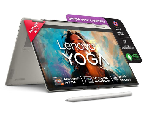 LENOVO YOGA 7 2 - IN - 1 AMD RYZEN AI 7 350 (24GB RAM/1TB SSD/14 (35.5CM)/WUXGA OLED/50 TOPS NPU/COPILOT+ PC/WINDOWS 11/OFFICE HOME 2024/YOGA PEN/1YR ADP/SEASHELL/1.38KG), 83JR001EIN CONVERTIBLE LAPTOP - SWIFT PERIPHERALS1095156