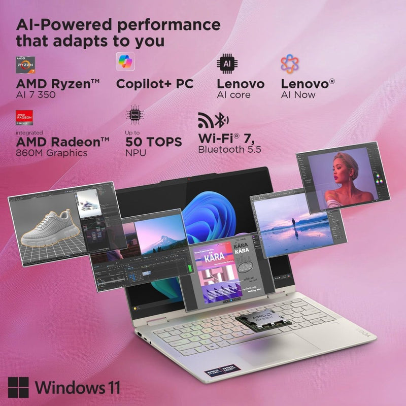 LENOVO YOGA 7 2 - IN - 1 AMD RYZEN AI 7 350 (24GB RAM/1TB SSD/14 (35.5CM)/WUXGA OLED/50 TOPS NPU/COPILOT+ PC/WINDOWS 11/OFFICE HOME 2024/YOGA PEN/1YR ADP/SEASHELL/1.38KG), 83JR001EIN CONVERTIBLE LAPTOP - SWIFT PERIPHERALS1095156