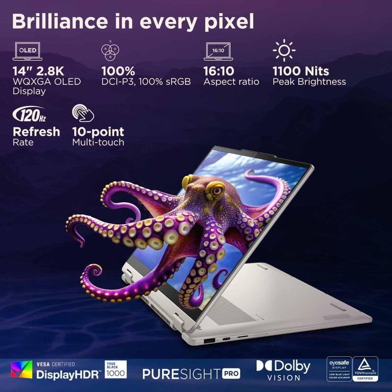 LENOVO YOGA 7 2 - IN - 1 INTEL CORE ULTRA 7 258V,COPILOT+ AI PC(32GB RAM/1TB SSD/14(35.5CM) WQXGA+ OLED/47 TOPS/WIN 11/OFFICE HOME 2024/YOGA PEN/1YEAR ADP/SEASHELL/1.38KG),83JQ000NIN CONVERTIBLE LAPTOP - SWIFT PERIPHERALS83JQ000NIN