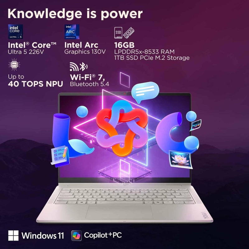 LENOVO YOGA 7 2 - IN - 1 INTEL EVO CORE ULTRA 5 226V (16GB RAM/1TB SSD/14 (35.5CM)/WUXGA OLED/COPILOT+ PC/WINDOWS 11/OFFICE HOME 2024/YOGA PEN/1YR ADP/SEASHELL/1.38KG), 83JQ000XIN CONVERTIBLE LAPTOP - SWIFT PERIPHERALS83JQ000XIN