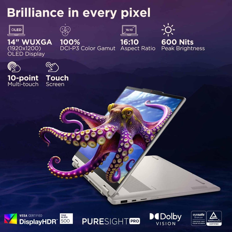 LENOVO YOGA 7 2 - IN - 1 INTEL EVO CORE ULTRA 5 226V (16GB RAM/1TB SSD/14 (35.5CM)/WUXGA OLED/COPILOT+ PC/WINDOWS 11/OFFICE HOME 2024/YOGA PEN/1YR ADP/SEASHELL/1.38KG), 83JQ000XIN CONVERTIBLE LAPTOP - SWIFT PERIPHERALS83JQ000XIN