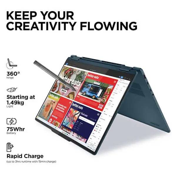 Lenovo Yoga 7i 2 - in - 1 Intel Core Ultra 5 125H, 16GB, 1TB SSD, Integrated Intel Arc Graphics, 14 Inch WUXGA, Win 11 Home, MS Office 2024, Tidal Teal, 83DJ00FVIN - SWIFT PERIPHERALS1095906