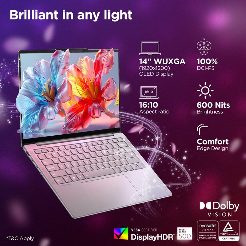 LENOVO YOGA SLIM 7 AURA EDITION INTEL CORE ULTRA 5 228V,COPILOT+ AI PC(32GB RAM/1TB SSD/14(35.5CM) WUXGA OLED AI NOW/40 TOPS/WINDOWS 11/OFFICE HOME 2024/1YR ADP/GREY/1.19KG), 83JX001LIN AI LAPTOP - SWIFT PERIPHERALS83JX001LIN