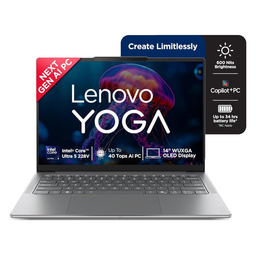 LENOVO YOGA SLIM 7 AURA EDITION INTEL CORE ULTRA 5 228V,COPILOT+ AI PC(32GB RAM/1TB SSD/14(35.5CM) WUXGA OLED AI NOW/40 TOPS/WINDOWS 11/OFFICE HOME 2024/1YR ADP/GREY/1.19KG), 83JX001LIN AI LAPTOP - SWIFT PERIPHERALS83JX001LIN