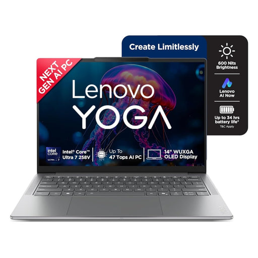 LENOVO YOGA SLIM 7 AURA EDITION INTEL CORE ULTRA 7 258V,COPILOT+ AI PC(32GB RAM/1TB SSD/14(35.5CM)/WUXGA OLED AI NOW/47 TOPS/WINDOWS 11/OFFICE HOME 2024/1YR ADP/GREY/1.19KG), 83JX001MIN AI LAPTOP - SWIFT PERIPHERALS83JX001MIN