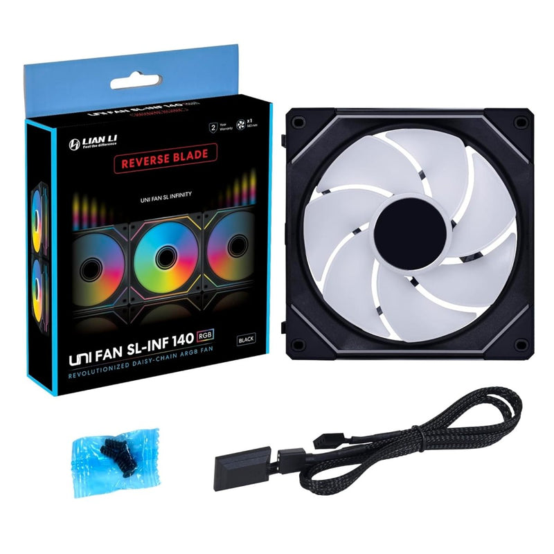 LIAN LI UNI FAN SL - INF REVERSE BLADE 140 INFINITY MIRROR 140MM ARGB SINGLE PACK CASE DESKTOP PC FAN, BLACK - G99.14RSLIN1B.IN - SWIFT PERIPHERALS1094416