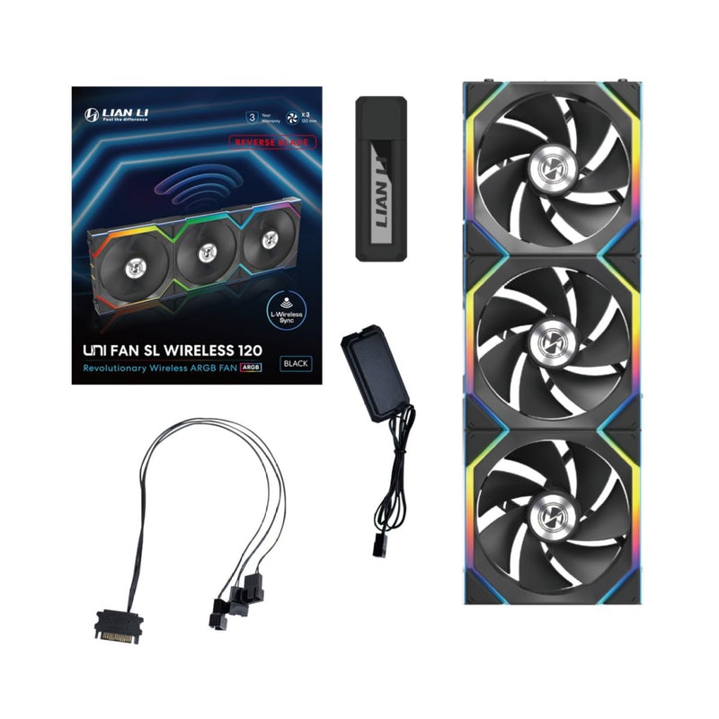 LIAN LI UNI FAN SL - WIRELESS 120 - TRIPLE PACK REVERSE BLADE G99.12RSL1W3B.IN - SWIFT PERIPHERALS1093196