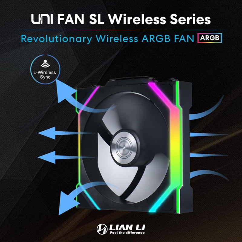 LIAN LI UNI FAN SL - WIRELESS 120 - TRIPLE PACK (REVERSE BLADE) PERFORMANCE ARGB FAN G99.12RSL1W3B.IN - SWIFT PERIPHERALS1092267