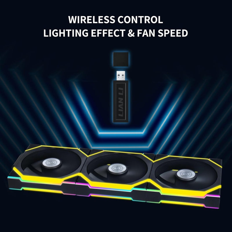LIAN LI UNI FAN SL - WIRELESS 120 - TRIPLE PACK (REVERSE BLADE) PERFORMANCE ARGB FAN G99.12RSL1W3B.IN - SWIFT PERIPHERALS1092267
