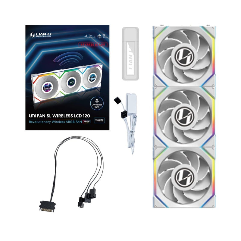 LIAN LI UNI FAN SL WIRELESS LCD 3 X 120MM KIT CASE FAN I COOLER - BLACK I WITH REVERSE BLADE I G99.12RSLLCD1W3W.IN - SWIFT PERIPHERALS1094413