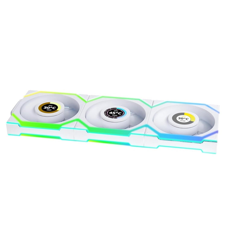 LIAN LI UNI FAN SL WIRELESS LCD 3 X 120MM KIT CASE FAN I COOLER - WHITE I G99.12SLLCD1W3W.IN - SWIFT PERIPHERALS1094412