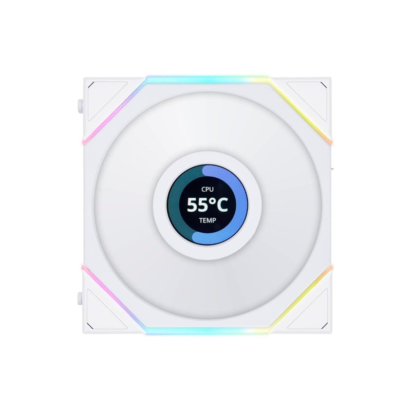 LIAN LI UNI FAN TL LCD ARGB WHITE 120MM CABINET FAN (TRIPLE PACK) - SWIFT PERIPHERALS1091073