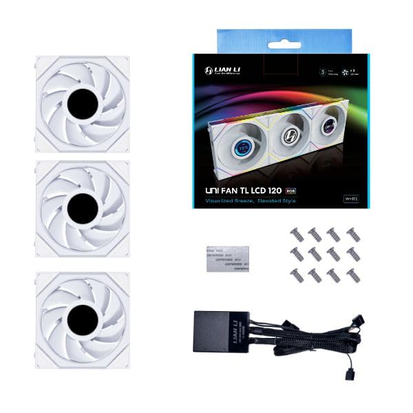 LIAN LI UNI FAN TL LCD ARGB WHITE 120MM CABINET FAN (TRIPLE PACK) - SWIFT PERIPHERALS1091073
