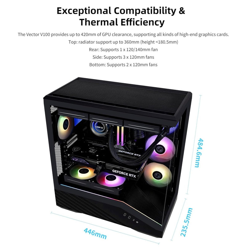 LIAN LI V100 VECTOR ATX MID - TOWER PC CASE - BLACK, G99.V100RX.IN - SWIFT PERIPHERALS1095342