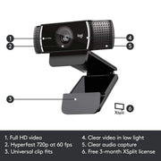 LOGITECH C922 PRO STREAM WEBCAM - SWIFT PERIPHERALS107469