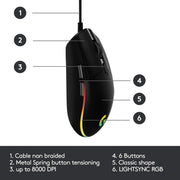 Logitech G102 Lightsync RGB Wired Optical Gaming Mouse - Black - SWIFT PERIPHERALS910-005802