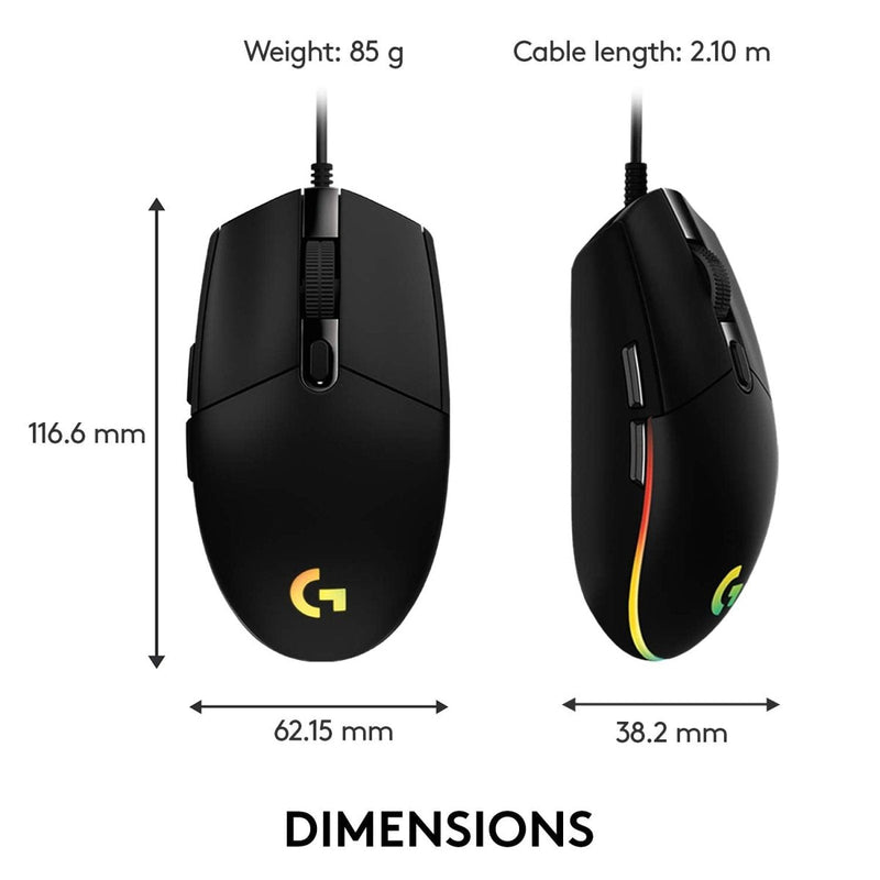 LOGITECH G203 LIGHTSYNC WIRED GAMING MOUSE BLACK - SWIFT PERIPHERALS1083651