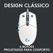 LOGITECH G203 LIGHTSYNC WIRED GAMING MOUSE WHITE - SWIFT PERIPHERALS1083652