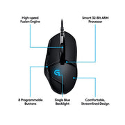 Logitech G402 Hyperion Fury Wired Fusion Engine Sensor Gaming Mouse with Adjustable DPI Up to 4000 and 8 Programmable Buttons - SWIFT PERIPHERALS910-004070