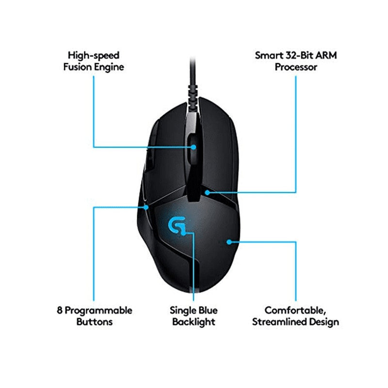 Logitech G402 Hyperion Fury Wired Fusion Engine Sensor Gaming Mouse with Adjustable DPI Up to 4000 and 8 Programmable Buttons - SWIFT PERIPHERALS910-004070