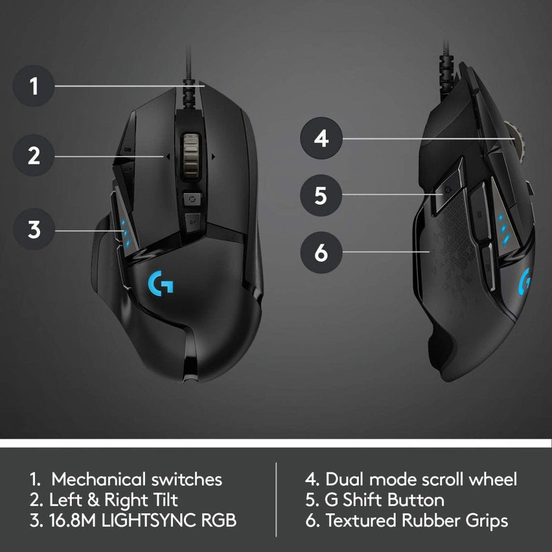 Logitech G502 Hero Wired 25K Sensor Gaming Mouse with Adjustable DPI Up to 25600 On - Board Memory and 11 Programmable Buttons - SWIFT PERIPHERALS910-005472