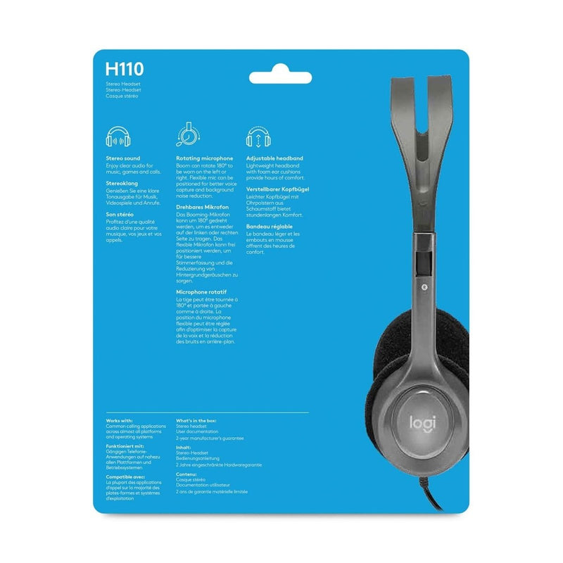 LOGITECH H110 WIRED HEADPHONES WITH MIC - SWIFT PERIPHERALS108000