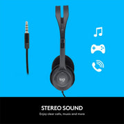 Logitech H111 3.5mm Wired Stereo Headset with 180° Rotating Microphone - Black - SWIFT PERIPHERALS981-000588