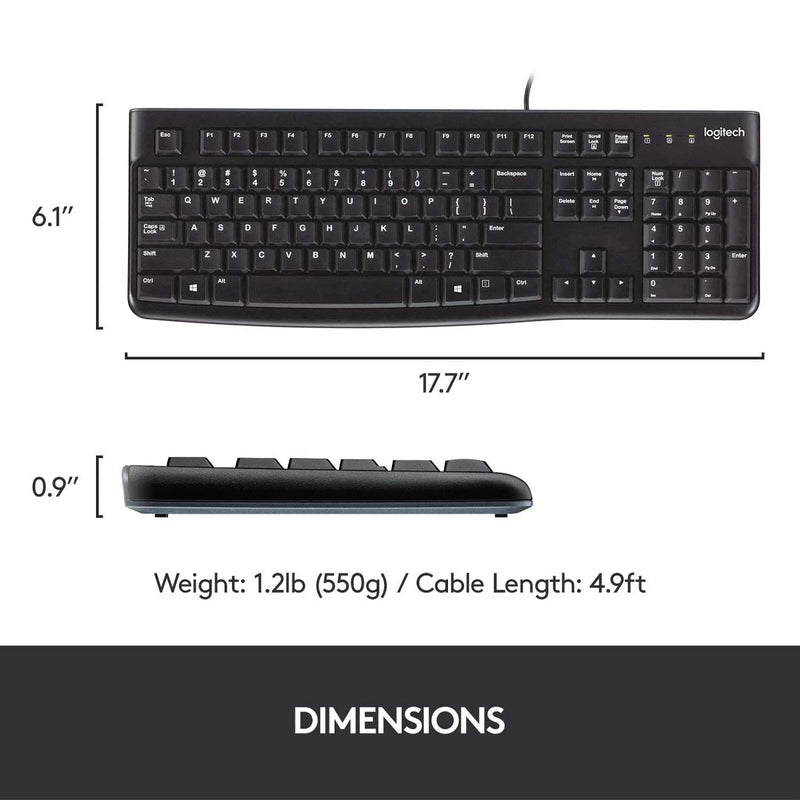 Logitech K120 Corded USB Keyboard with Spill Resistant Design - Black - SWIFT PERIPHERALS920-008819