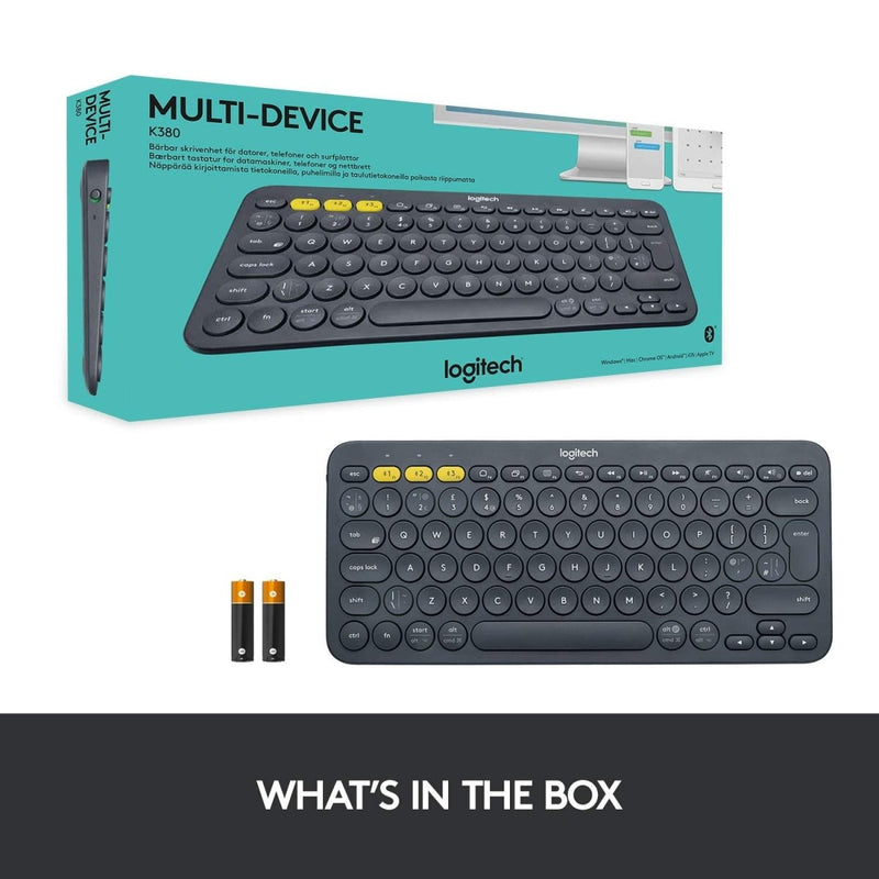 Logitech K380 Bluetooth Wireless Multi - Device Black Keyboard with Up to 3 Devices Connectivity and 2 Year Battery Life - SWIFT PERIPHERALS920-007596