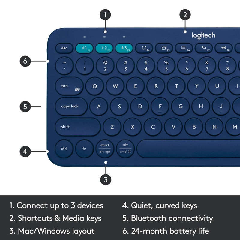 Logitech K380 Bluetooth Wireless Multi - Device Black Keyboard with Up to 3 Devices Connectivity and 2 Year Battery Life - SWIFT PERIPHERALS920-007596