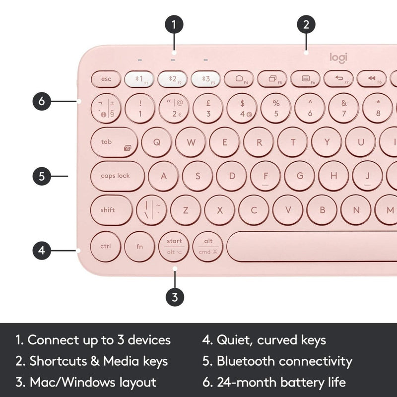 Logitech K380 Bluetooth Wireless Multi - Device Black Keyboard with Up to 3 Devices Connectivity and 2 Year Battery Life - SWIFT PERIPHERALS920-007596