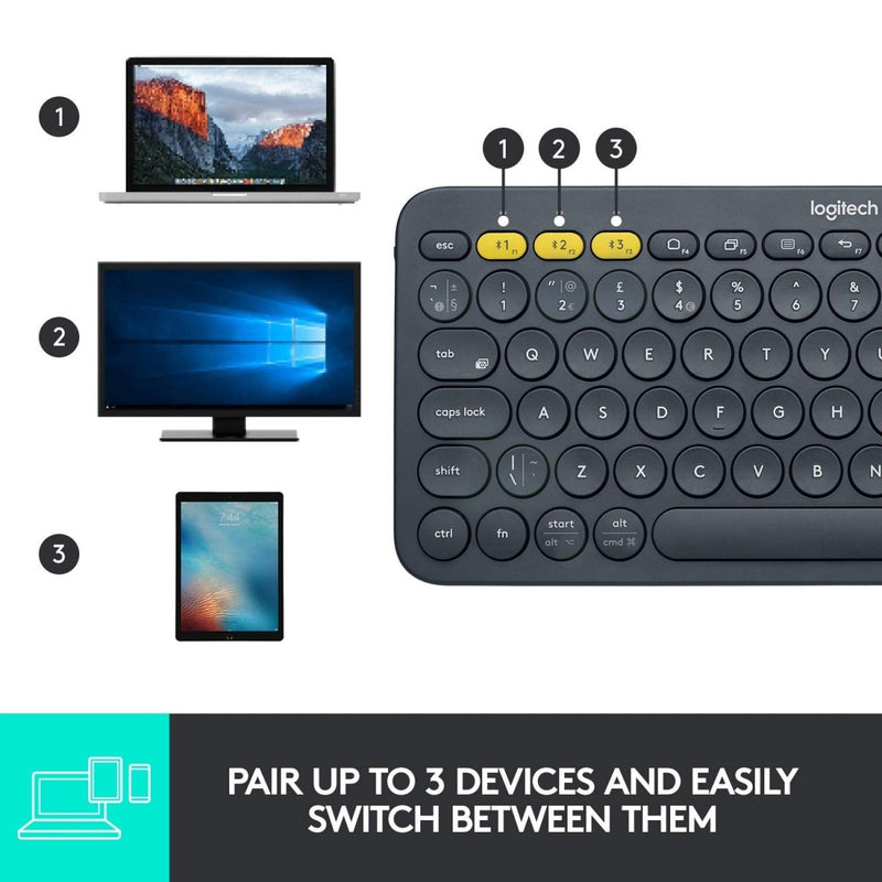 Logitech K380 Bluetooth Wireless Multi - Device Black Keyboard with Up to 3 Devices Connectivity and 2 Year Battery Life - SWIFT PERIPHERALS920-007596