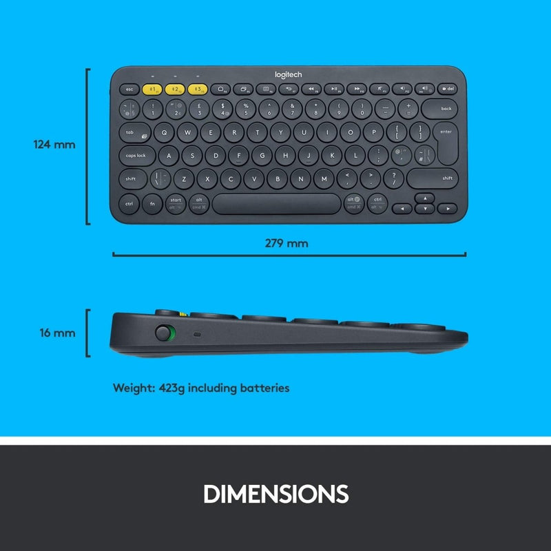 Logitech K380 Bluetooth Wireless Multi - Device Black Keyboard with Up to 3 Devices Connectivity and 2 Year Battery Life - SWIFT PERIPHERALS920-007596