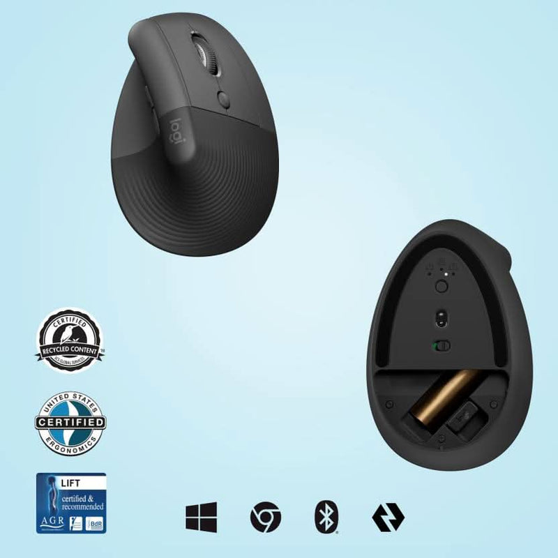 LOGITECH LIFT VERTICAL ERGONOMIC MOUSE WIRELESS GRAPHITE - SWIFT PERIPHERALS1091102