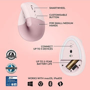 LOGITECH LIFT VERTICAL ERGONOMIC MOUSE WIRELESS ROSE/DARKROSE - SWIFT PERIPHERALS910-006481