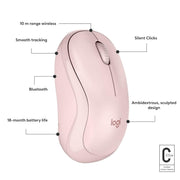 LOGITECH M240 SILENT BLUETOOTH MOUSE, WIRELESS ROSE - SWIFT PERIPHERALS1089758