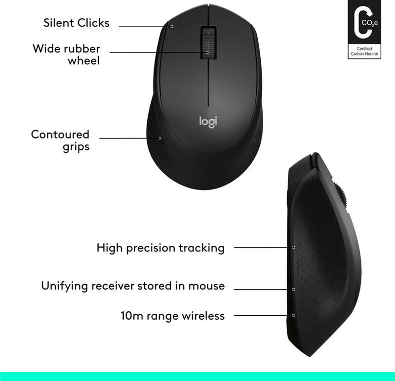 LOGITECH M330 WIRELESS BLACK MOUSE - SWIFT PERIPHERALS101421