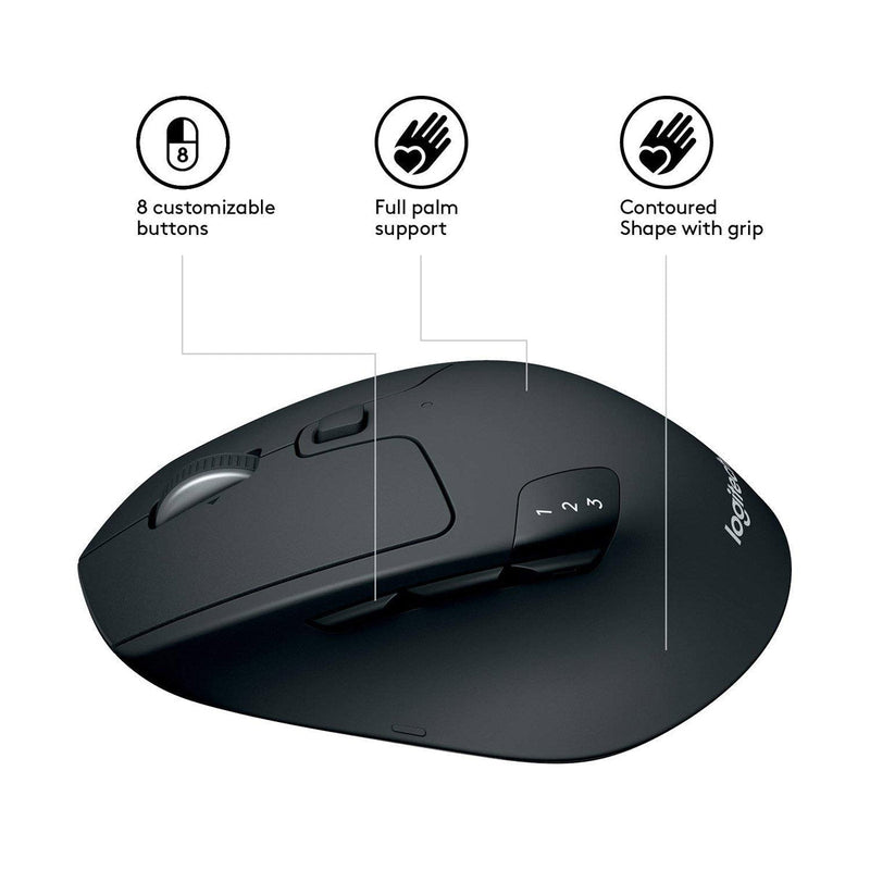 Logitech M720 Triathlon Multi - Device Optical 2.4 GHz Wireless Bluetooth Mouse - Black - SWIFT PERIPHERALSM720