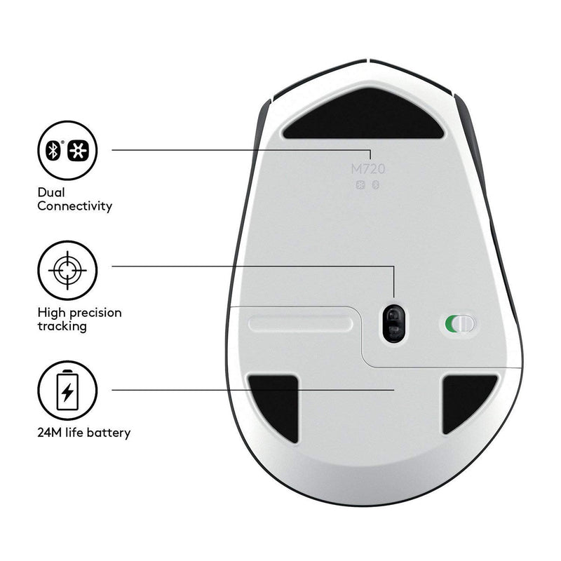 Logitech M720 Triathlon Multi - Device Optical 2.4 GHz Wireless Bluetooth Mouse - Black - SWIFT PERIPHERALSM720