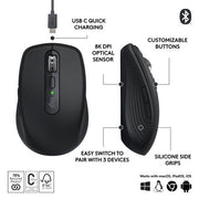 Logitech Master Series MX Anywhere 3S 8000 DPI Compact Wireless Mouse - Graphite - SWIFT PERIPHERALS910-006932