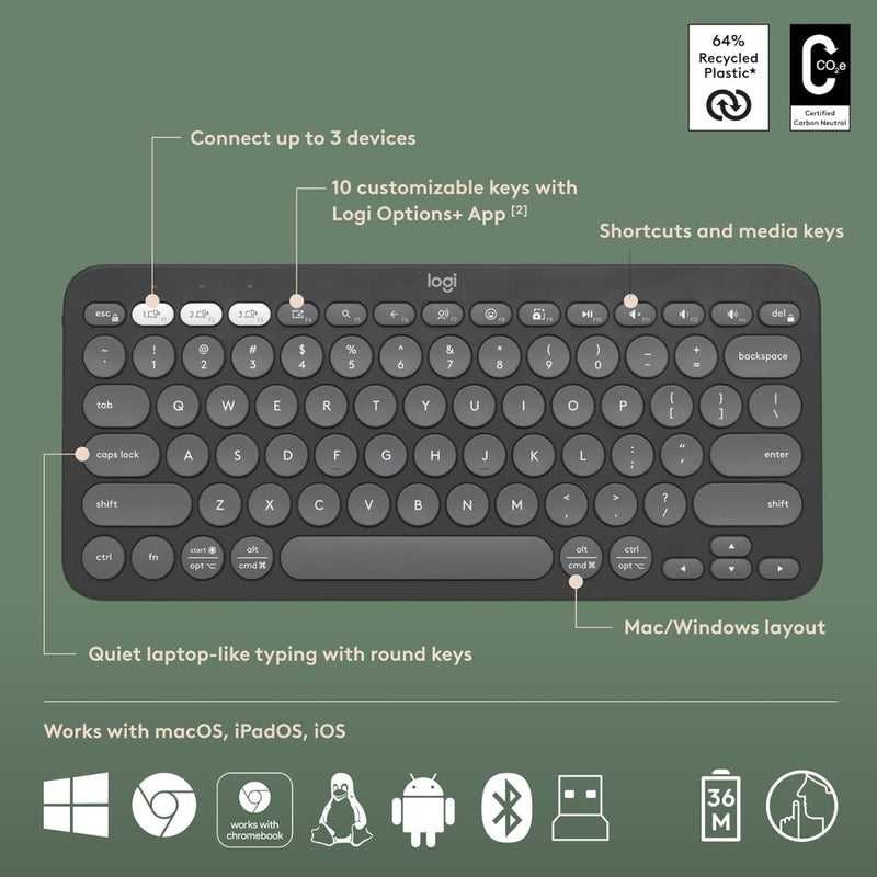 LOGITECH PEBBLE 2 COMBO WIRELESS KEYBOARD AND MOUSE GRAPHITE - SWIFT PERIPHERALS1089323