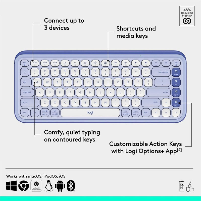 LOGITECH POP ICON BLUETOOTH KEYBOARD WHITE - SWIFT PERIPHERALS1090736