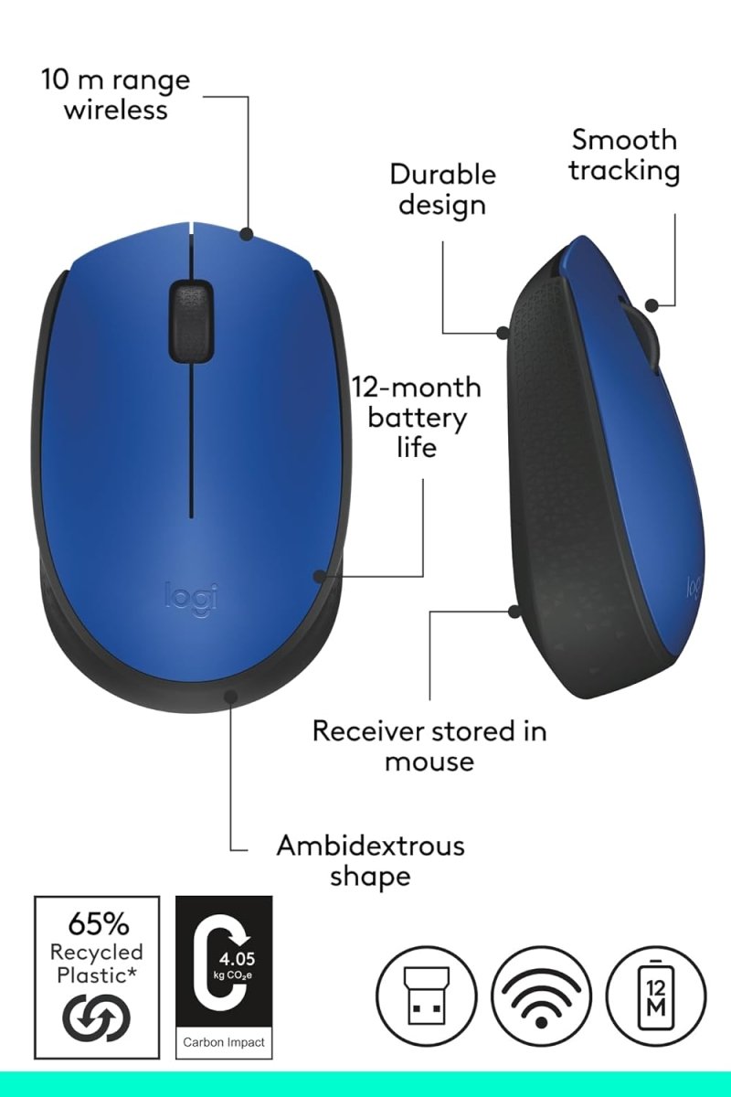 LOGITECH WIRELESS MOUSE M171 BLUE MOUSE - SWIFT PERIPHERALS1091231
