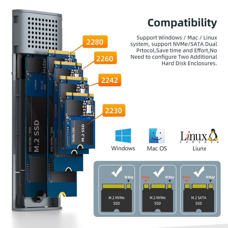 MAIWO K1689 USB Tool - Free M.2 SATA & NVMe SSD Enclosure - Blue - SWIFT PERIPHERALSK1689