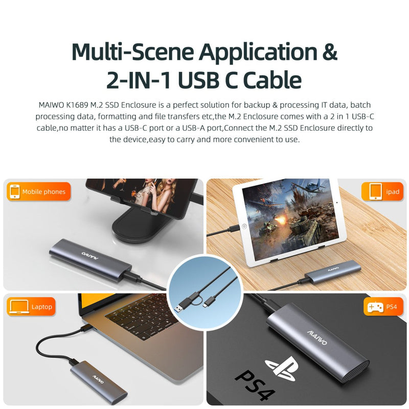 MAIWO K1689 USB Tool - Free M.2 SATA & NVMe SSD Enclosure - Blue - SWIFT PERIPHERALSK1689