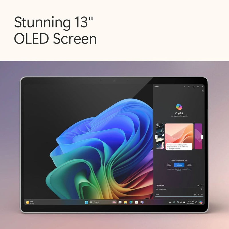 MICROSOFT NEW SURFACE PRO(11TH EDITION) WI - FI - WINDOWS 11 HOME COPILOT + PC - 13" OLED PIXELSENSE TOUCHSCREEN - QUALCOMM SNAPDRAGON X ELITE(12 CORE) - 16GB RAM - 512GB SSD - PLATINUM - ZIA - 00014 - SWIFT PERIPHERALSMicrosoft-0015