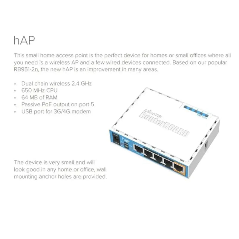 MikroTik RB951Ui - 2nD hAP Wireless Access Point 2.4GHz Wi - Fi 4 USB Port - SWIFT PERIPHERALSRB951Ui-2nD