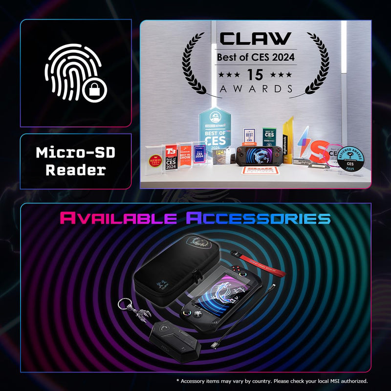 MSI CLAW, INTEL 1ST GEN. ULTRA 5 135H,BUILT - IN AI, 18CM FHD 120HZ HANDHELD GAMING CONSOLE(16GB/512GB NVME SSD/WINDOWS 11 HOME/INTEL ARC/BLACK/675G), A1M - 219IN - SWIFT PERIPHERALS1094477
