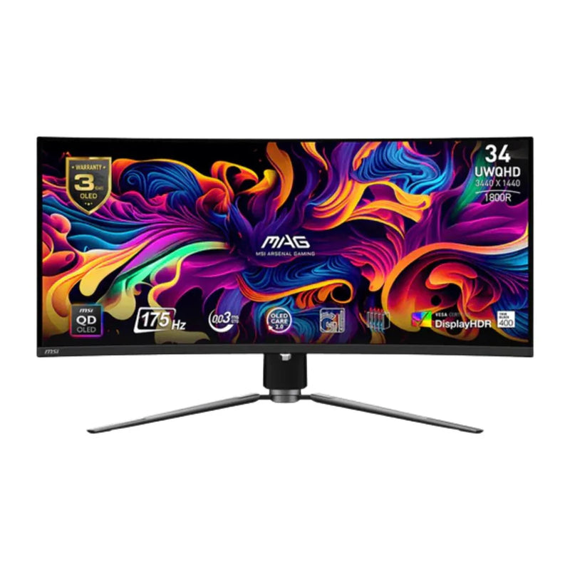 MSI MAG 341CQP QD - OLED 34" UWQHD 175Hz 0.03ms Curved OLED Gaming Monitor - SWIFT PERIPHERALS‎MAG 341CQP QD-OLED