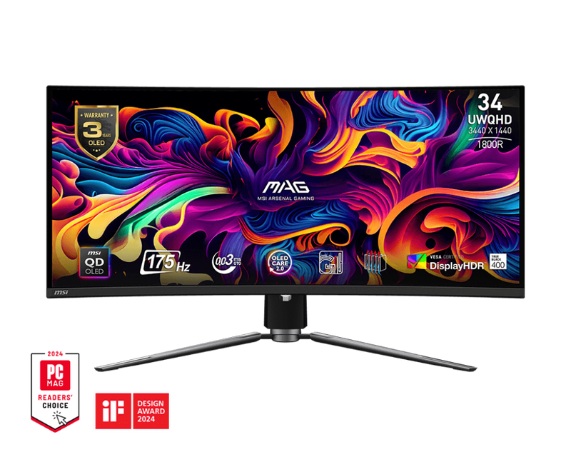 MSI MAG 341CQP QD - OLED 34" UWQHD 175Hz 0.03ms Curved OLED Gaming Monitor - SWIFT PERIPHERALS‎MAG 341CQP QD-OLED